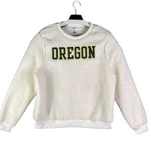 Oregon Ducks Sweatshirt Womens Teddy Pullover Sherpa Size XL Soft White 16/18
